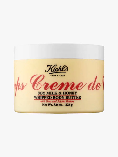 Kiehl's Creme de Corps Whipped Body Butter in branded tub component on a light gray background